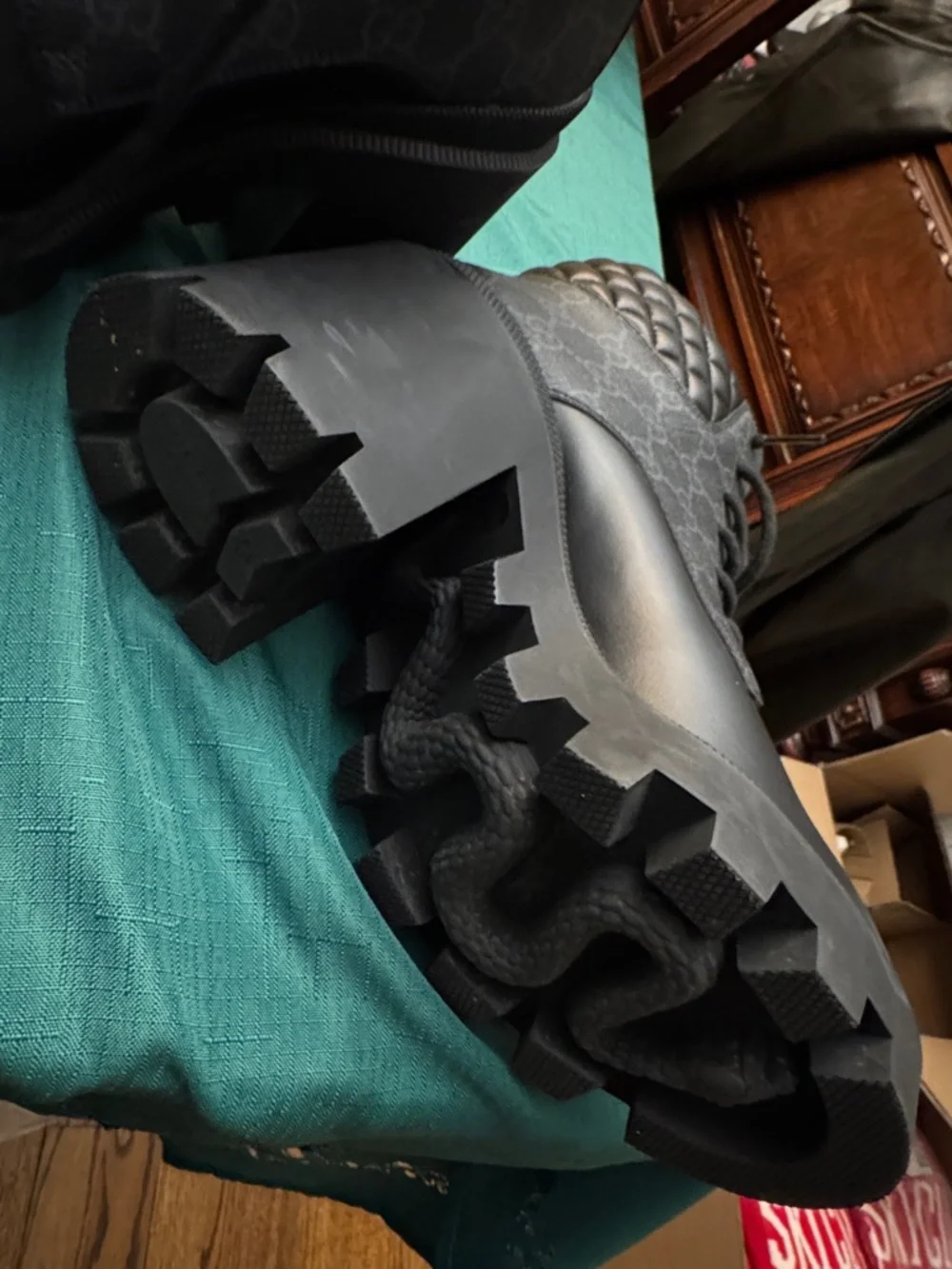 Gucci Supreme Combat Black Quilted Leather Platform Ankle Boots Apollo 40 - Picture 7 of 9